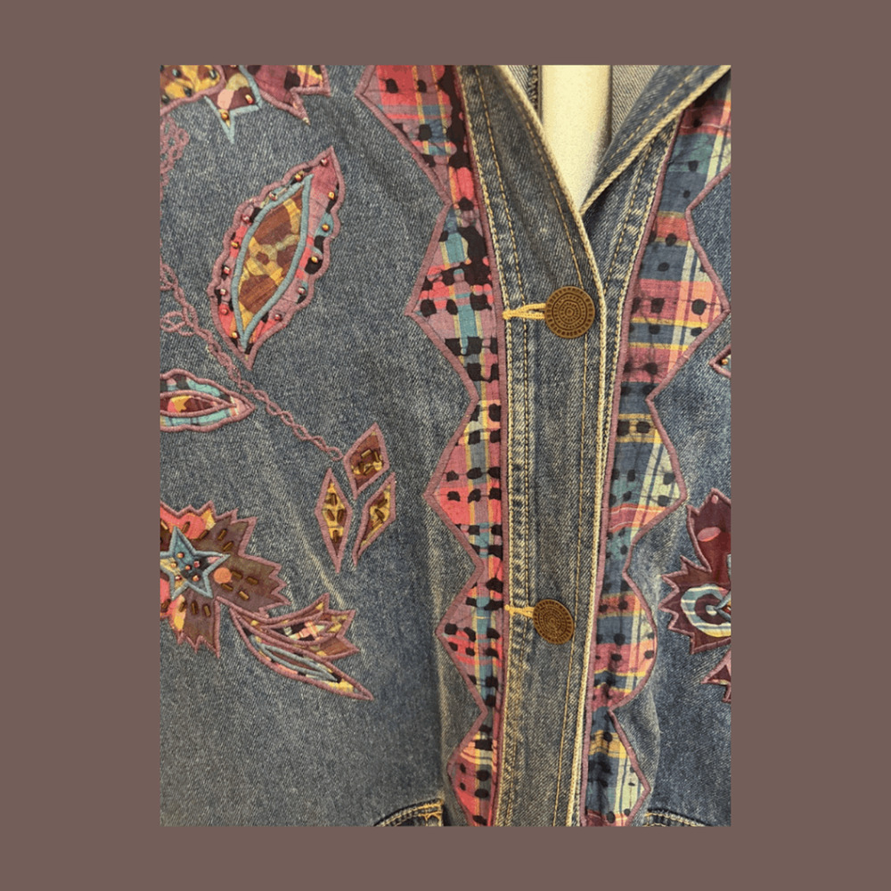 Carole Little Denim Jacket | Patchwork Embroidery | Size 12 | Vintage - Picture 4 of 6
